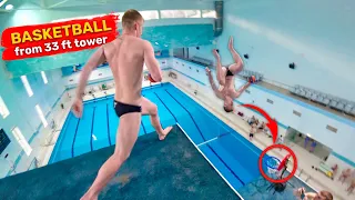 NBA on a HUGE platform | BEST trick shots at the swimming pool basketball
