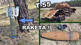 We found missiles, a destroyed tank and ammunition in the forest!