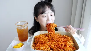 Caution🤬🔥🆘 Cheese Fire Noodles Real Sounds Mukbang! Day 1 of my period / Eating Show ASMR :D