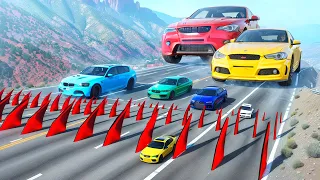 Giant Cars vs Normal Cars vs Small Cars vs Spikes ▶️ BeamNG Drive