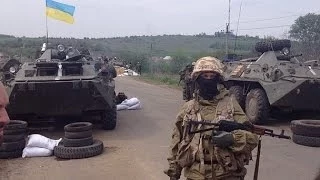 Славянск 23 мая. Блок пост Украинской нац. гвардии.