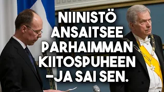 Halla-ahon kiitospuhe presidentti Sauli Niinistölle sai miehen herkistymään