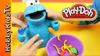 PLAY DOH Cookie Monster Eats Vegetable Soup + Letters HobbyKidsTV