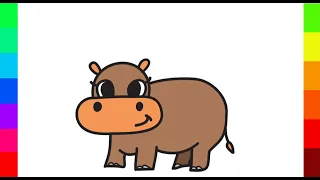 How to draw a HIPPO - Easy Tutorial for Kids, Toddlers, Preschoolers