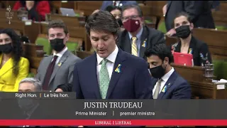House of Commons - Prime Minsiter Justin Trudeau Address Russia Ukraine War