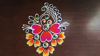 beautiful freehand rangoli design 🌺🌷| very easy innovative muggulu design | beautiful easy rangoli |