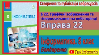 Вправа 22. Графічні зображення та гіперпосилання на вебсторінці | 8 клас | Бондаренко