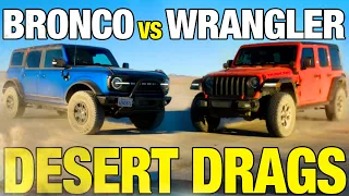 Drag Race in the Dirt!  Ford Bronco vs. Jeep Wrangler | 0-60, Horsepower, Off-Roading & More