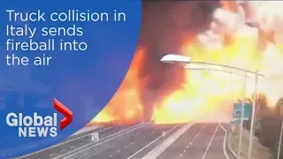 Dramatic video shows truck exploding into fireball in deadly Italian collision