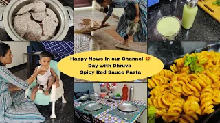 Happy News 🥳 | Dhruva Food Menu | Spicy Red Sauce Pasta 🍝| Cooking & Cleaning Motivation | HomeMaker