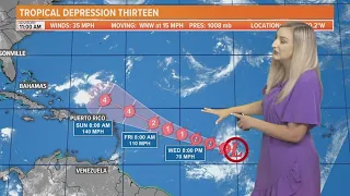 Tropical Depression 13 forms in the Atlantic
