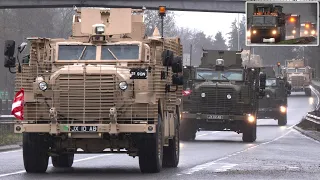 Protected army trucks convoy to Europe for NATO's Steadfast Defender 🪖 🇬🇧