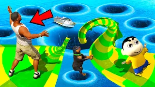 SHINCHAN AND FRANKLIN TRIED THE IMPOSSIBLE HIGHEST WATER SLIDE MELA MASSIVE HOLE CHALLENGE GTA 5