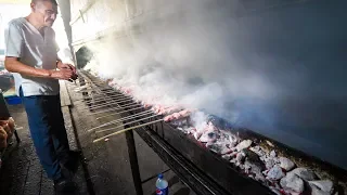 Amazing Uzbek Food in Samarkand - GIANT 21 METER Kebab Grill + Ancient Uzbekistan!