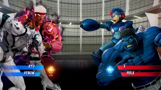Red Ryu & Anti Venom VS Blue X & Blue Hulk (Hardest AI) - Marvel vs Capcom Gameplay