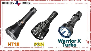 TRIPLE BREAKDOWN Long Throw Flashlights - Fenix HT18 - Nitecore P30i - Olight Warrior X Turbo