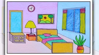 How to draw bedroom | Bedroom drawing for beginners