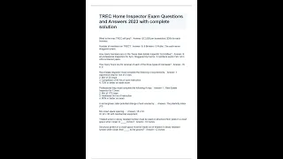 TREC Home Inspector Exam Questions and Answers 2023 with complete solution