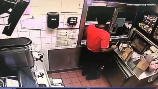 McDonald's employee jumps through window to save cop