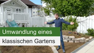 Anlage eines Naturgartens - ein klassischer Reihenhaus-Garten wird umgewandelt.