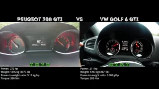 Peugeot 308 GTi vs VW Golf 6 GTI // 0-100 km/h