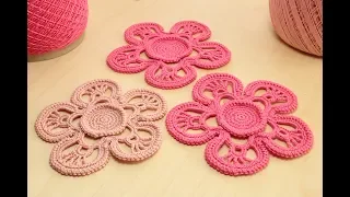 Вязание ЦВЕТКА с обвязкой шнуром гусеничка - ЧАСТЬ 1   How to crochet a flower