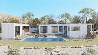 Shipping Container House - OFF GRID L-Shaped House with pool