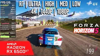 RX 6500 XT | Forza Horizon 5 - 4K, 1440p, 1080p - RT, Ultra, High, Medium, Low, V.Low