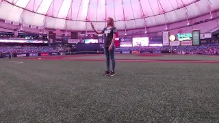Crowd sings, student continues signing after mic cuts during National Anthem at Rays game