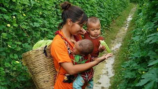 Single Mom - repairing house after storm, fetching bitter melon to sell at market/Small family life