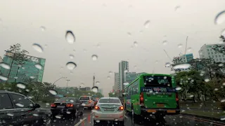 Drive in the Rain Seoul (Binaural City Umbrella Sounds) 4k Rain Ambience ASMR