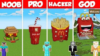 FAST FOOD BURGER HOUSE BUILD CHALLENGE - Minecraft Battle: NOOB vs PRO vs HACKER vs GOD / Animation