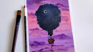 HOT AIR BALLOON CLOUDS SUNSET ACRYLIC PAINTING/ fantasy PAINTING FOR BEGINNERS