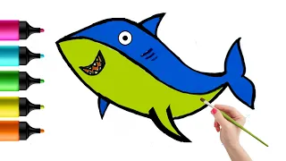 Shark Drawing, Painting, and Coloring for Kids, Toddlers | How to Draw Shark | Sea Animals #1