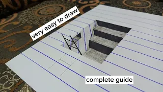 very easy 3d drawing stairs on paper for beginners // anamorphic illusion drawing 3d // how to draw