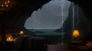 Goodbye Insomnia Immediately with Heavy Rainfall Sounds in a Cozy Cave | Rain Sounds for Sleeping