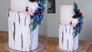 How I Made This BEAUTIFUL Birch Bark Inspired Cake | FAILED first attempt |Cake Decorating Tutorial