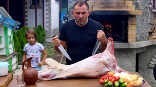 MEAT in WINE. LAMB in an OVEN. ROASTING LAMB in a COUNTRY OVEN