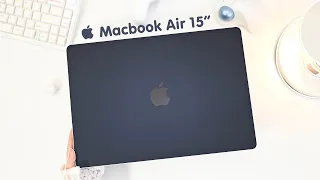 New Apple MacBook Air 15 Midnight Unboxing aesthetic🌃 | customise | Game test | a lot of accessories