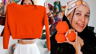 how to unravel a sweater | thrifted sweater to recycled yarn fashion tutorial easy & quick DIY