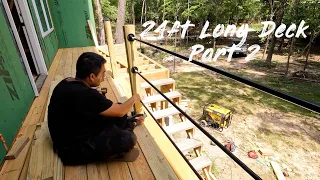 Cabin Build Ep 18: Decking Our 24ft Long Cabin Deck/Railing pt 2