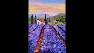 картина с лавандовым полем. Прованс маслом. #oilpainting #art #landscape #lavander