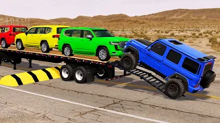 Flatbed Trailer Toyota LC Cars Transportation with Truck - Pothole vs Car #13- BeamNG.Drive