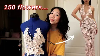 making a dress out of 150 crochet flowers (it took three tries help)