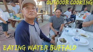 Cooking Lao food-Eating Water Buffalo meat in Fresno- Soup, Larb & grilled buffalo meat- Live music