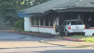 Car crashes into Gresham restaurant, causes fire