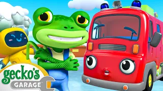 Fixing The Frozen Firetruck | Gecko the Mechanic | Vehicle Repair Cartoons | Buses, Trucks and Cars