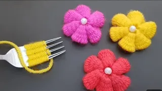 Hand embroidery Amazing trick|Easy flower embroidery trick with fork