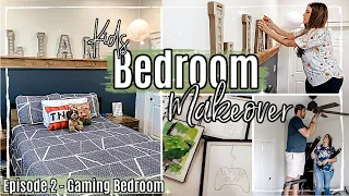 KIDS BEDROOM MAKEOVER 2022 w/ DIY ACCENT WALL on a BUDGET! {ep 2} Gamer + Minecraft Bedroom Ideas