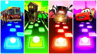 Bus Eater vs Lightning Mcqueen vs Thomas The Train exe vs Spider House Head l Tiles Hop EDM Rush!!